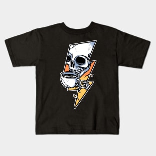 skull drinking coffee and lightning bolt shape Kids T-Shirt